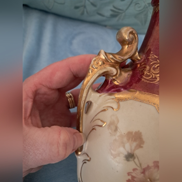 Antique Red & Gold 1891 Royal Saxe Erdmann Schlegelmilch Double Handled Vase - Picture 14 of 16